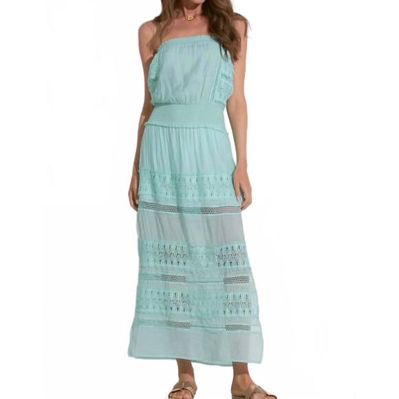 NEW ELAN strapless crochet maxi dress in aqua - Picture 1 of 3